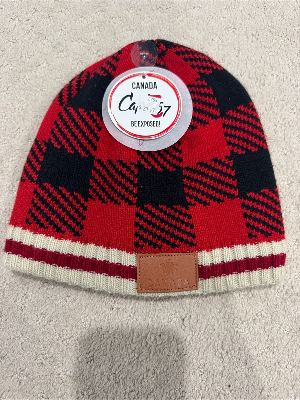 Plaid Knit Beanie for Kids - Red & Black